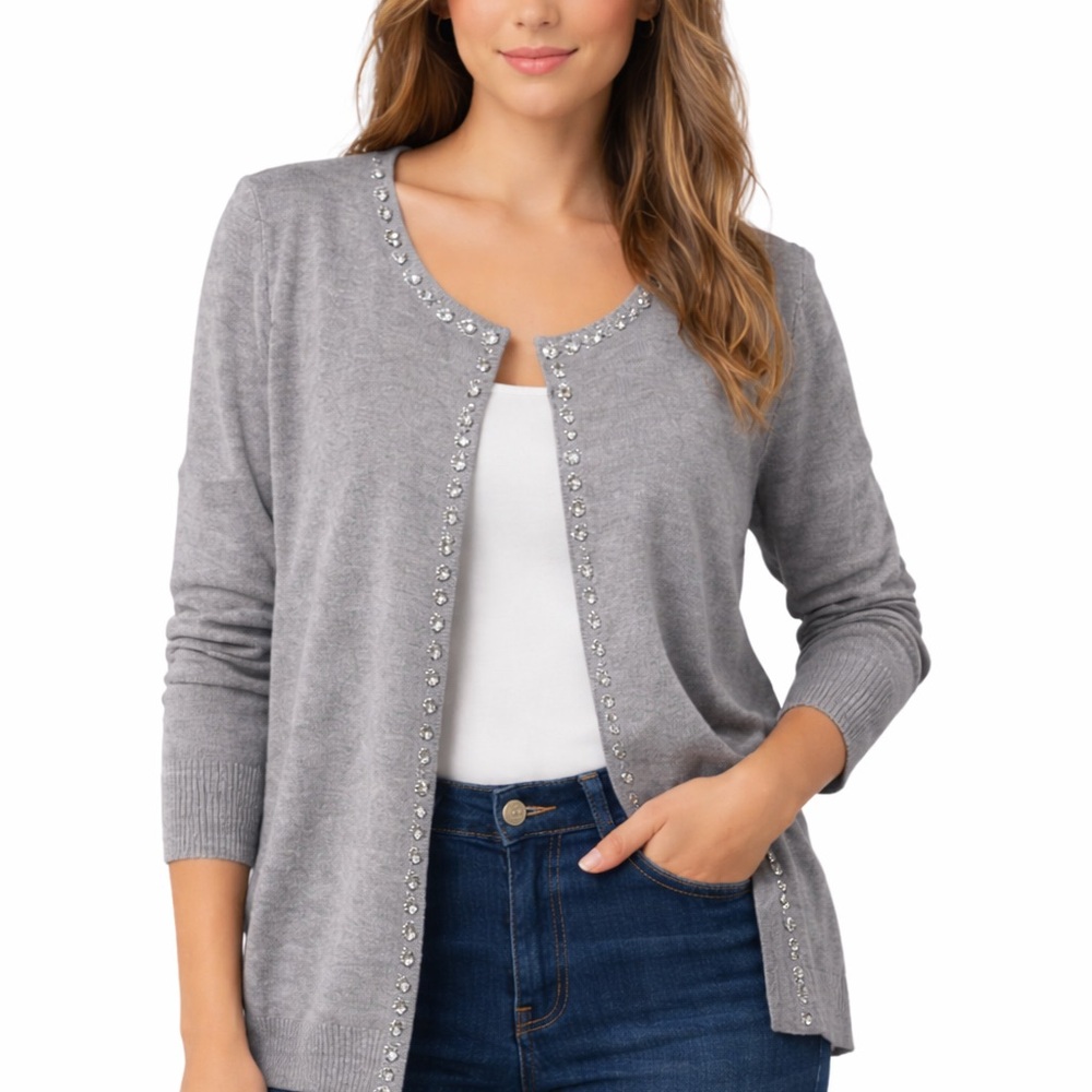 Gray Women's Sweater with Embellishments